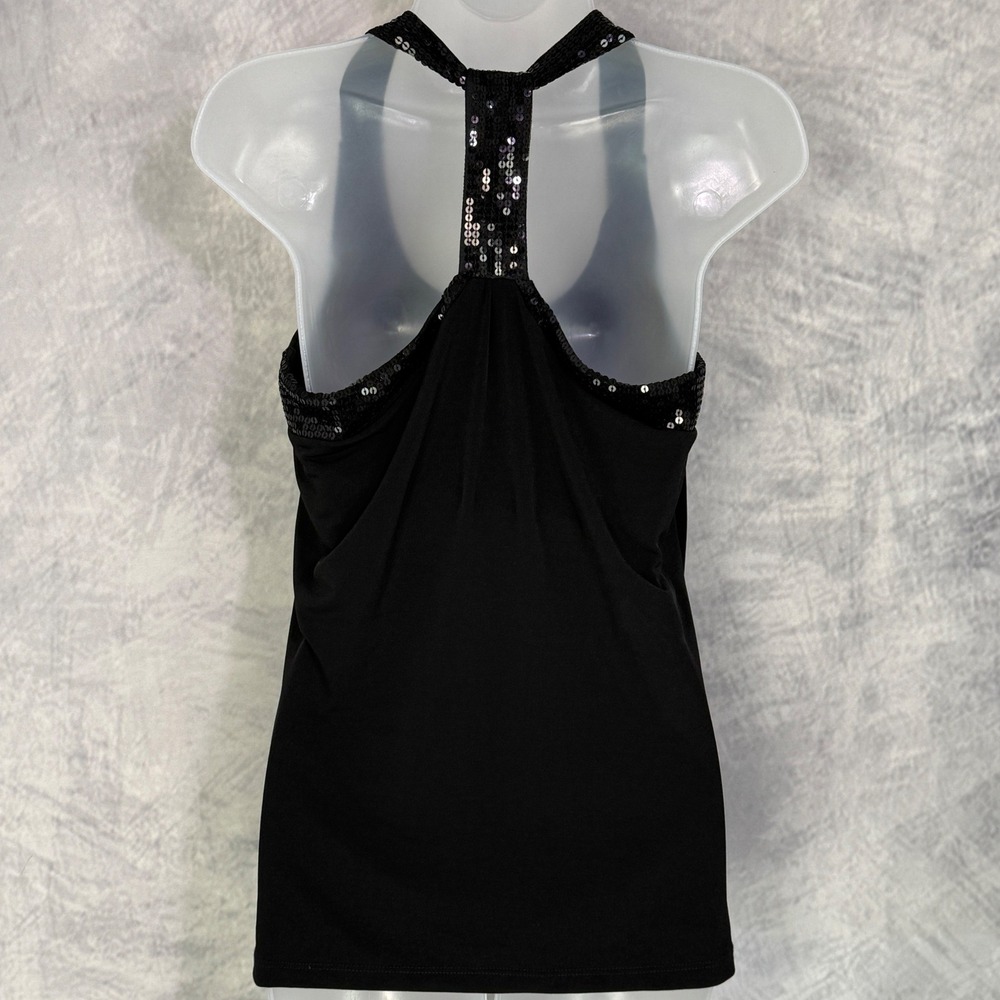 y2k 2010s Express Sequin Racerback Tank Top Womens Sz S Black Indie Sleaze Goth